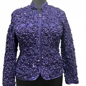 Purple Crinkle Satin MSK Plus Size Sequin Jacket
